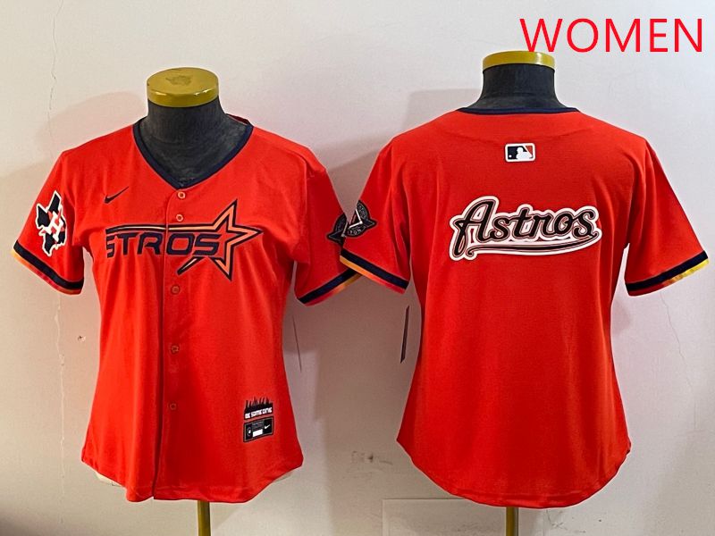 Women Houston Astros Blank Orange Three generations Joint Name 2025 Nike MLB Jersey style 17->women mlb jersey->Women Jersey